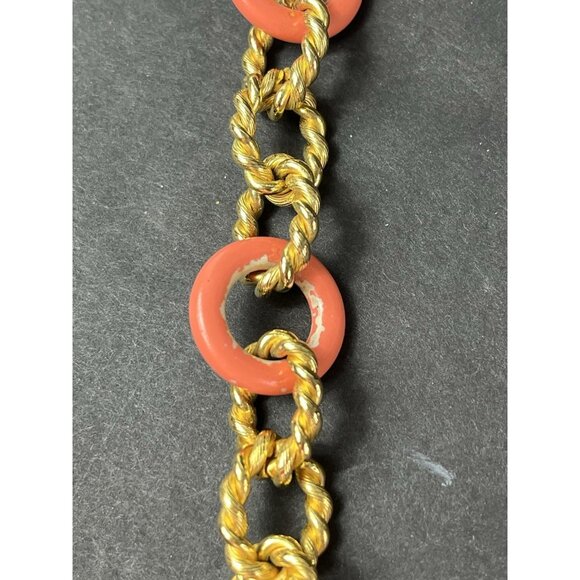 Vintage KJL Kenneth Jay Lane Simulated Coral Gold Tone Jumbo Chain Necklace 15" - Picture 8 of 13